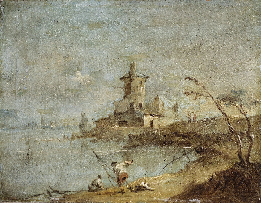 Caprice rústico, com roda à beira do água - Francesco Guardi