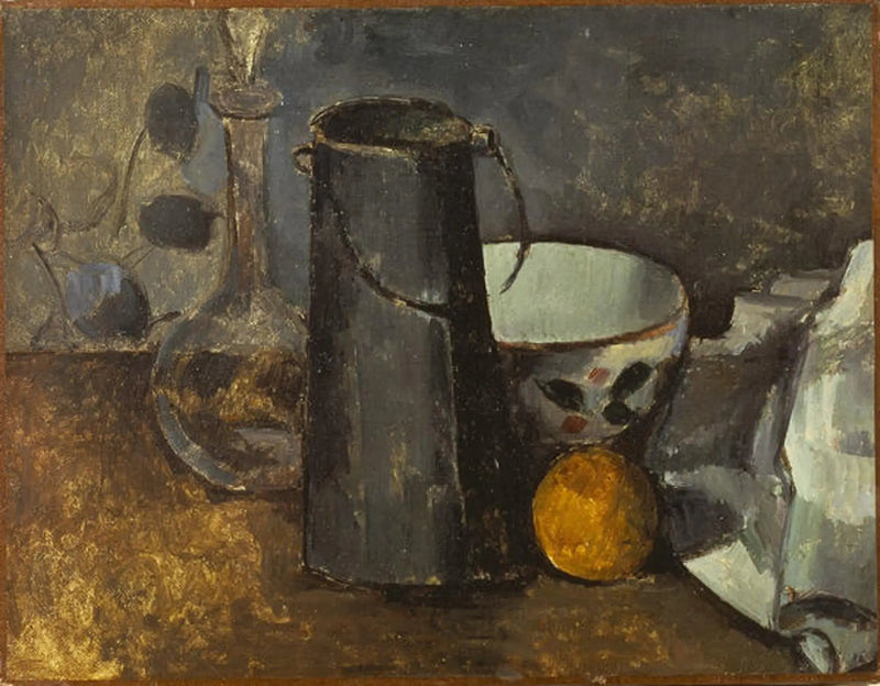 Garrafa, caixa de leite, tigela e laranja - Paul Cézanne