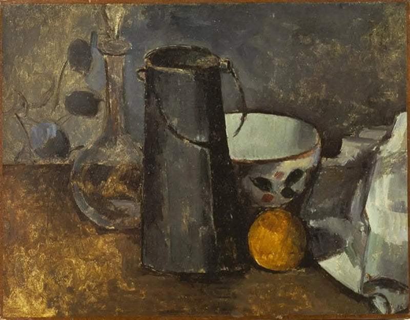 Garrafa, caixa de leite, tigela e laranja - Paul Cézanne