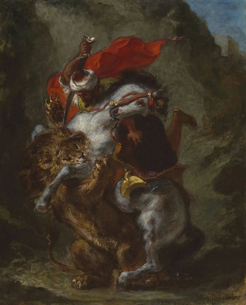 Cavaleiro árabe atacado por um leão - Eugène Delacroix