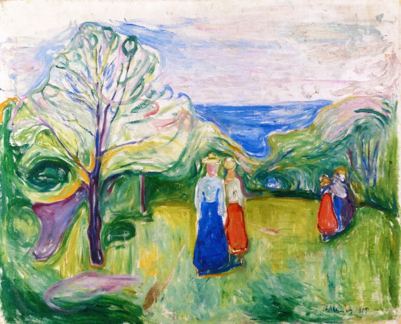 Cerejeira em flor e Meninas no jardim - Edvard Munch