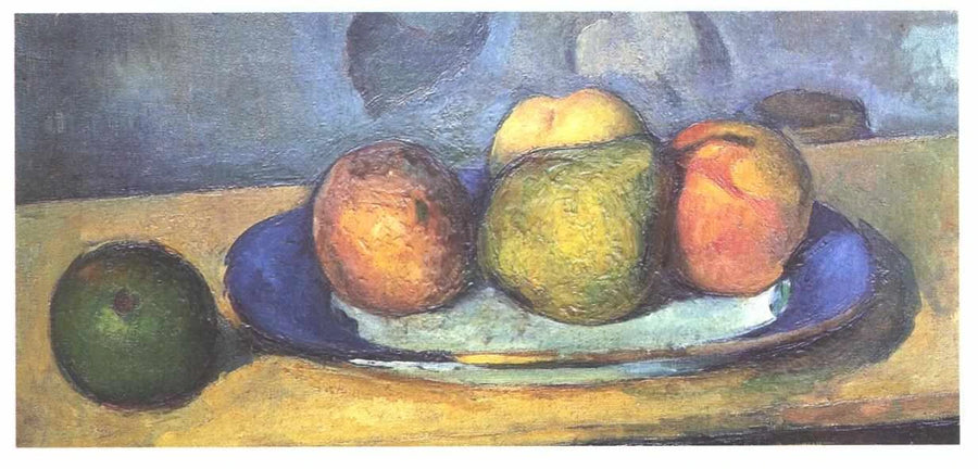Prato com borda azul e frutas - Paul Cézanne