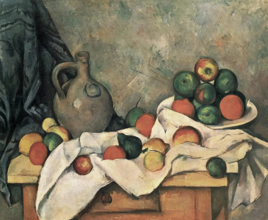 Cortina, jarra e compoteira - Paul Cézanne
