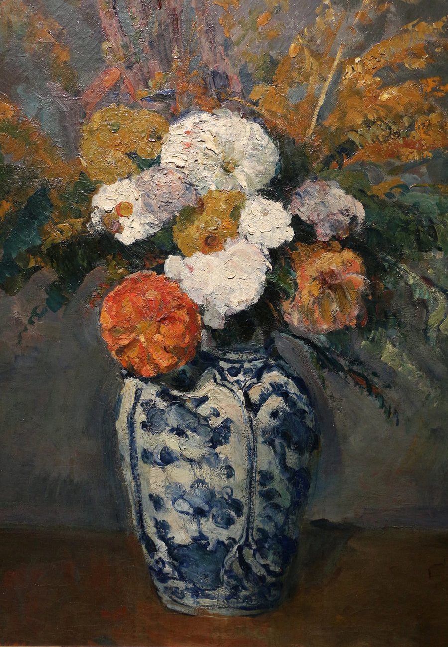 Dálias em um grande vaso de Delft - Paul Cézanne
