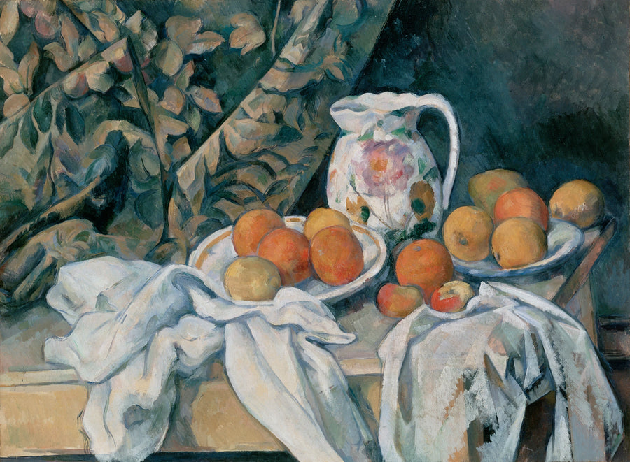 Natureza morta com cortina e jarro florido - Paul Cézanne