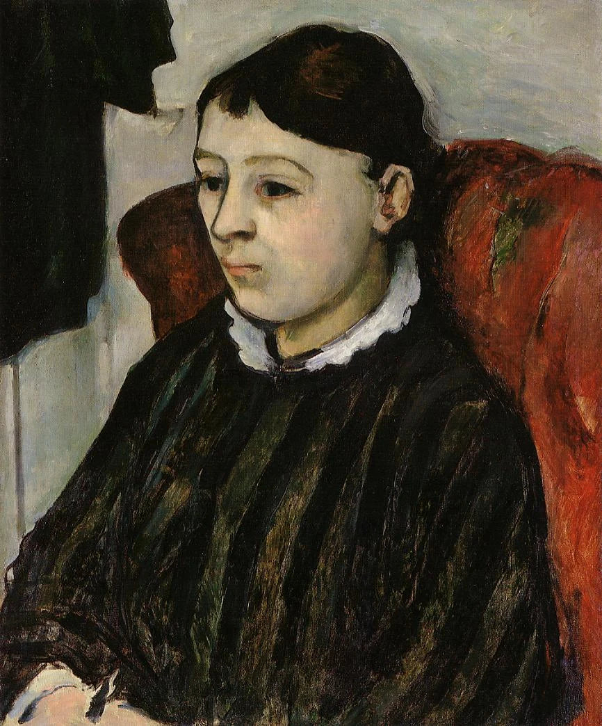 Madame Cezanne em vestido listrado - Paul Cézanne