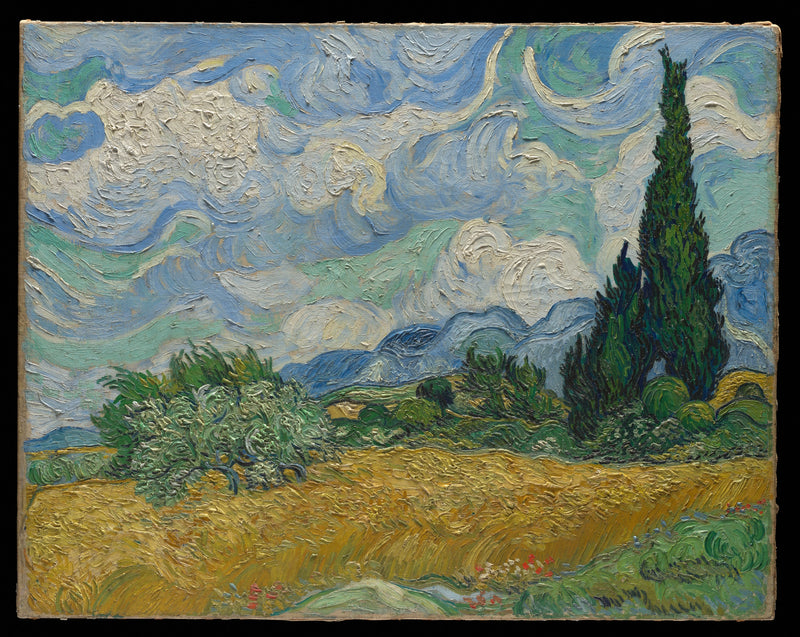 Ciprestes nos campos dourados - Vincent van Gogh