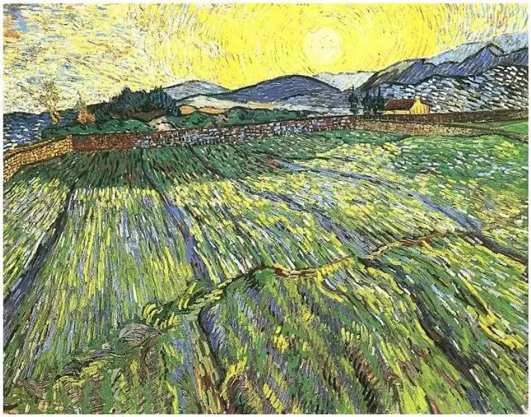 Campo fechado com sol nascente - Vincent van Gogh