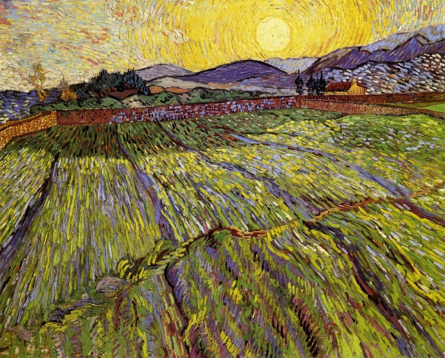Campo fechado com sol nascente - Vincent van Gogh