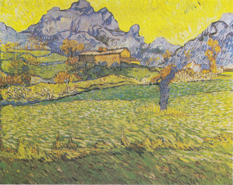 Campos de trigo em uma paisagem montanhosa - Vincent van Gogh