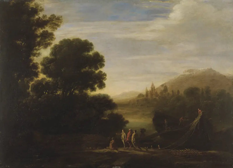 Carregando a lenha no brilho dourado do entardecer - Claude Lorrain