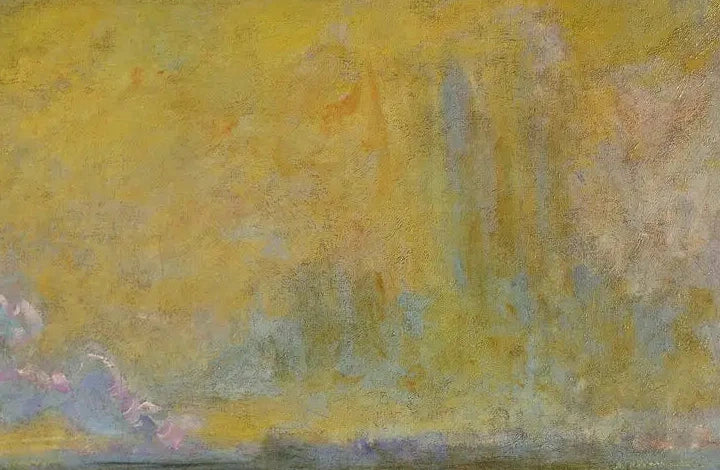 Détail du brouillard jaune et de la tour Victoria dans la vue de Monet