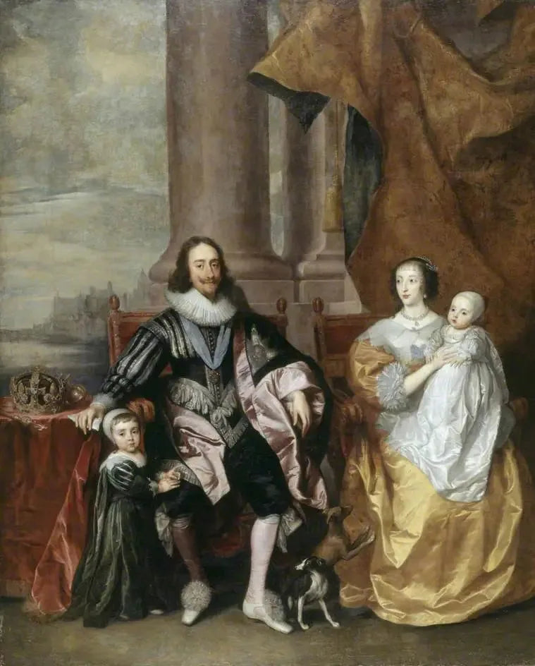 Carlos I (1600-1649) e Henriette Maria (c. 1609-1669), com seus dois filhos mais velhos, o príncipe Carlos (1630-1685) e a princesa Maria (1631-1660) - Antoine van Dyck