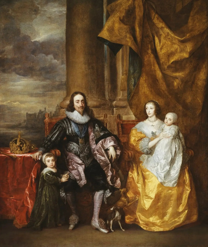 Carlos I e Henriette Marie com seus dois filhos mais velhos, o príncipe Carlos e a princesa Maria - Antoine van Dyck