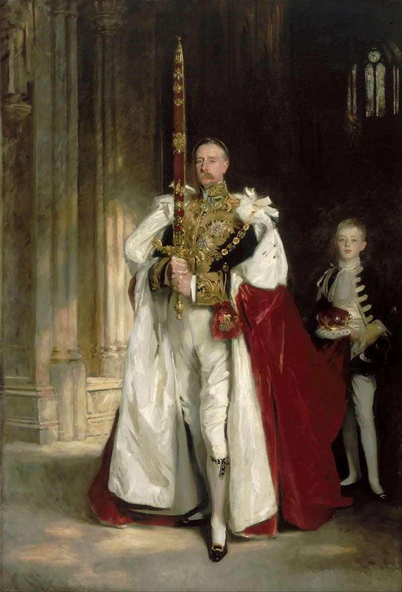 Charles Stewart, sexto marquês de Londonderry, portando a grande espada de Estado durante a coroação do rei Eduardo VII, em agosto de 1902, e M. W. C. Beaumont, seu pajem nessa ocasião - John Singer Sargent