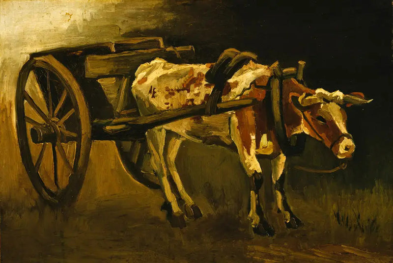 Carroça com boi vermelho e branco - Vincent van Gogh