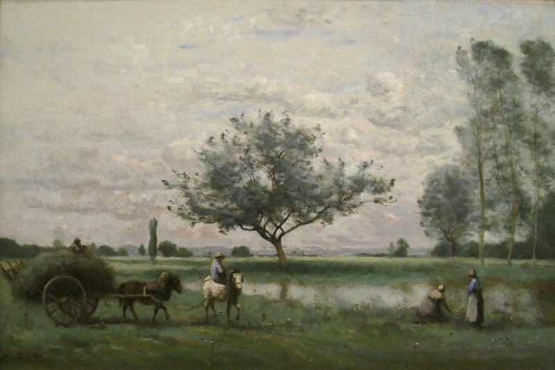 Carro de feno ao longo de um rio - Jean-Baptiste Camille Corot