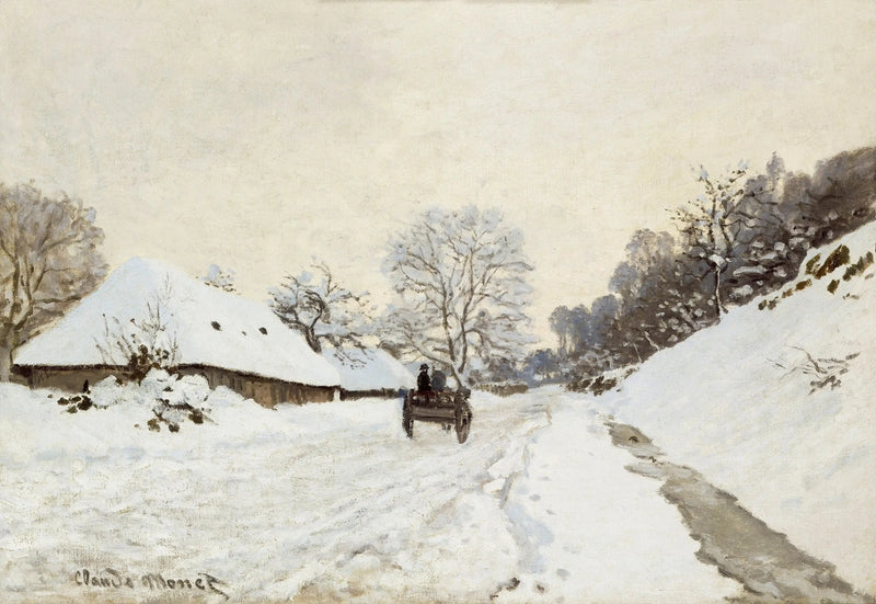 La Charrette, estrada sob a neve em Honfleur W50 - Claude Monet
