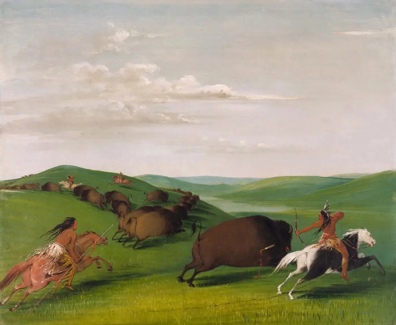 Caça ao bisão com arcos e lanças - George Catlin