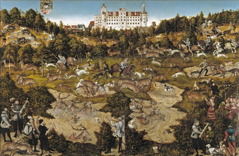 Caça ao castelo de Torgau em homenagem a Carlos V - Lucas Cranach, o Velho