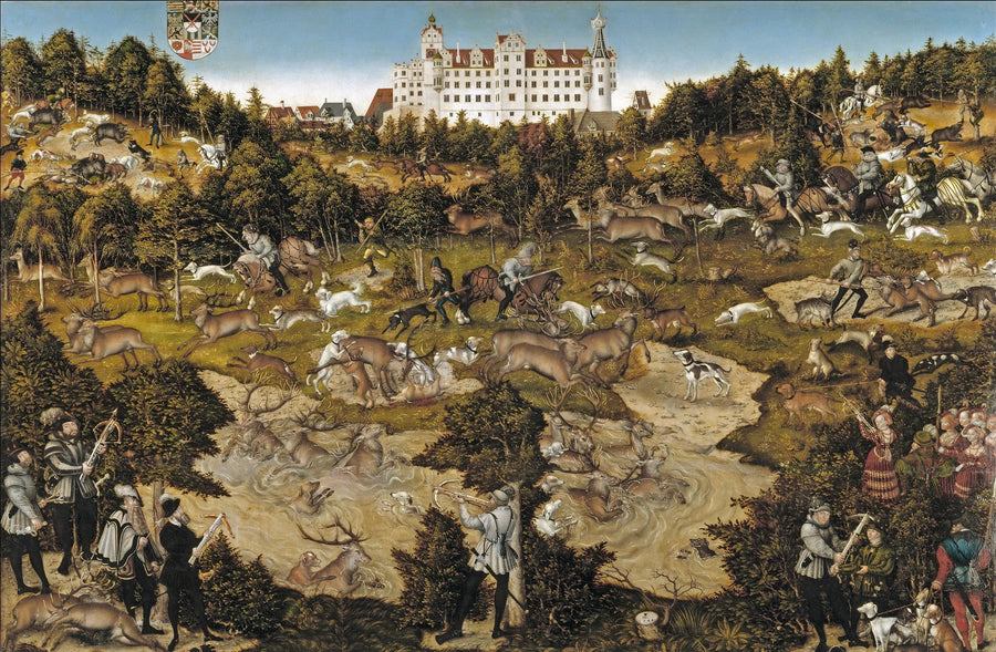 Caça ao castelo de Torgau em homenagem a Carlos V - Lucas Cranach, o Velho