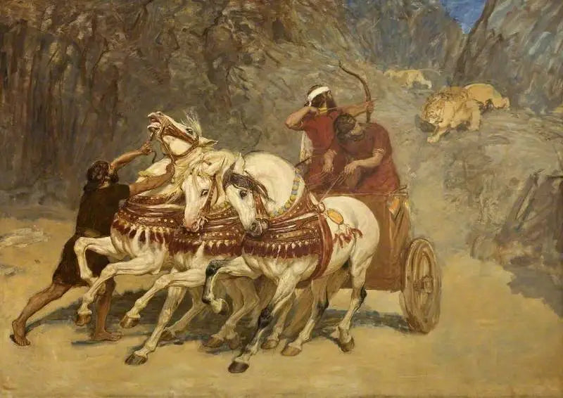 Caça ao leão assíria (inacabada) - Briton Rivière