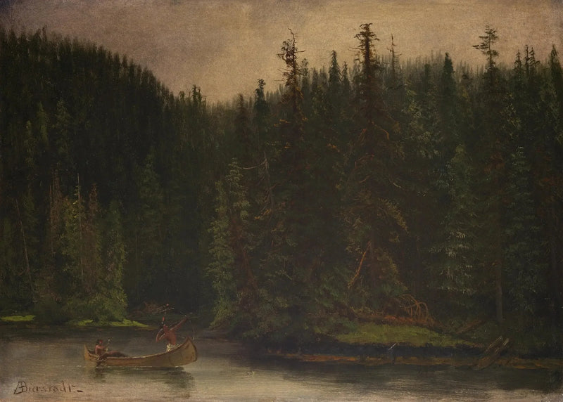 Caçadores indígenas em canoa - Albert Bierstadt