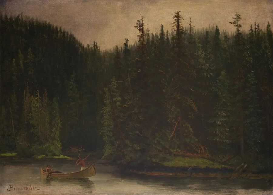 Caçadores indígenas em canoa - Albert Bierstadt
