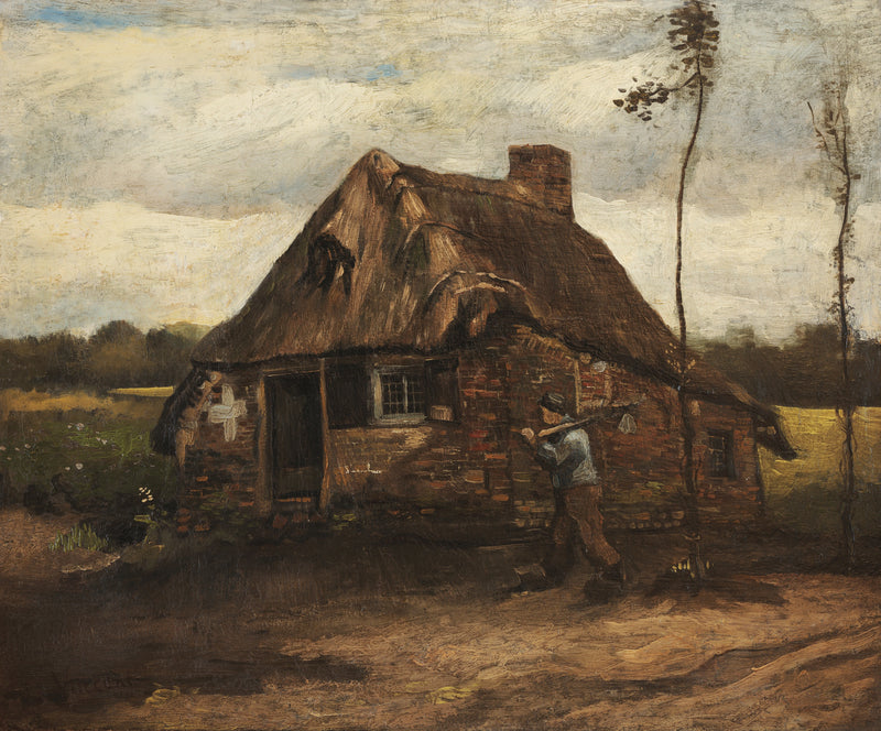 Cena de uma casa de campo com um camponês voltando para casa - Vincent van Gogh