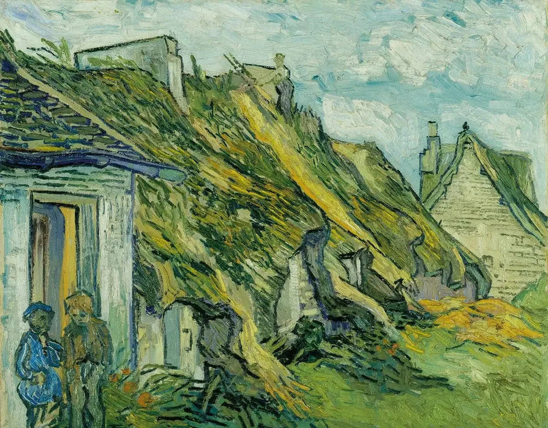 Casas de campo com telhado de palha de arenito em Chaponval - Vincent van Gogh