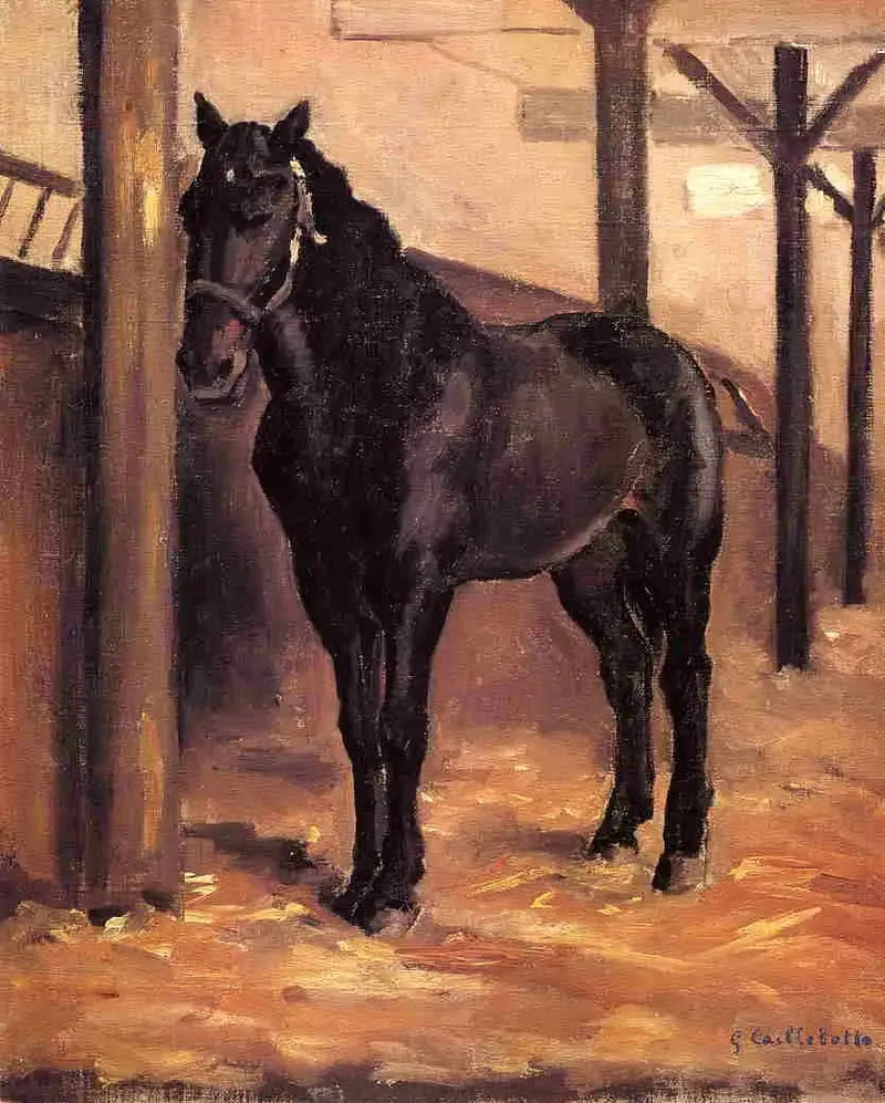 Cavalo baio-castanho no estábulo - Gustave Caillebotte