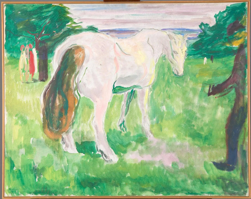 Cavalo branco em um prado verde - Edvard Munch