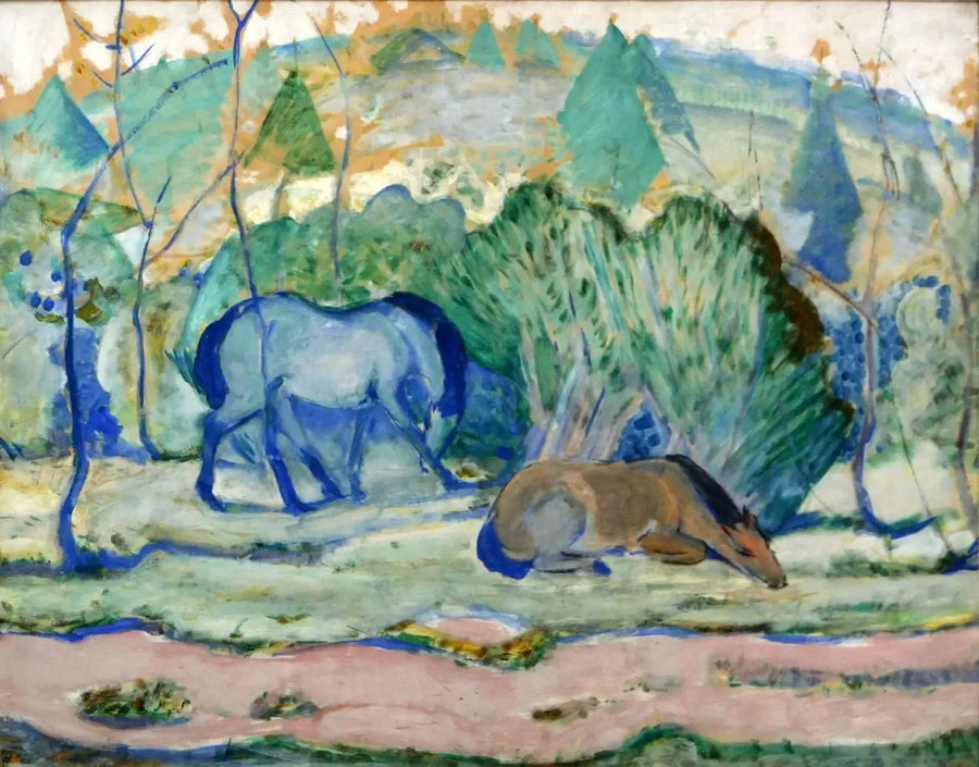 Cavalos no pasto - Franz Marc
