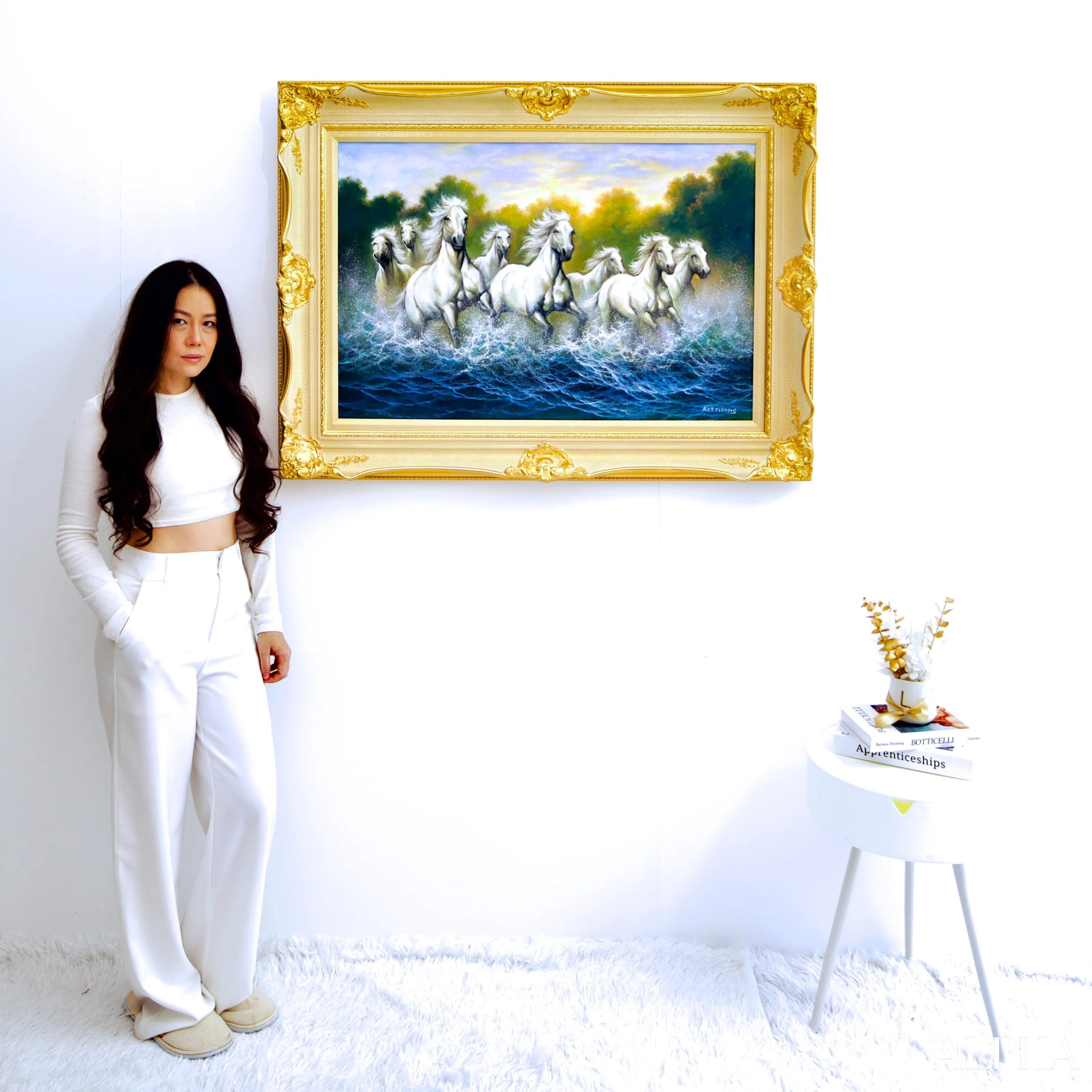 White Horses and Rivers - Kittiphong | 90 x 60 cm Reproductions de tableaux à la peinture à l’huile