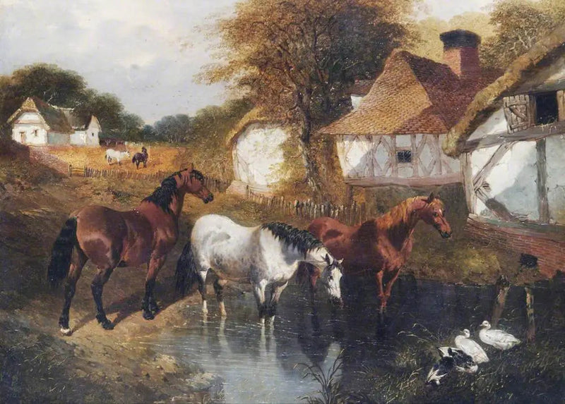 Cavalos em um canto de uma fazenda - John Frederick Herring, Sr.