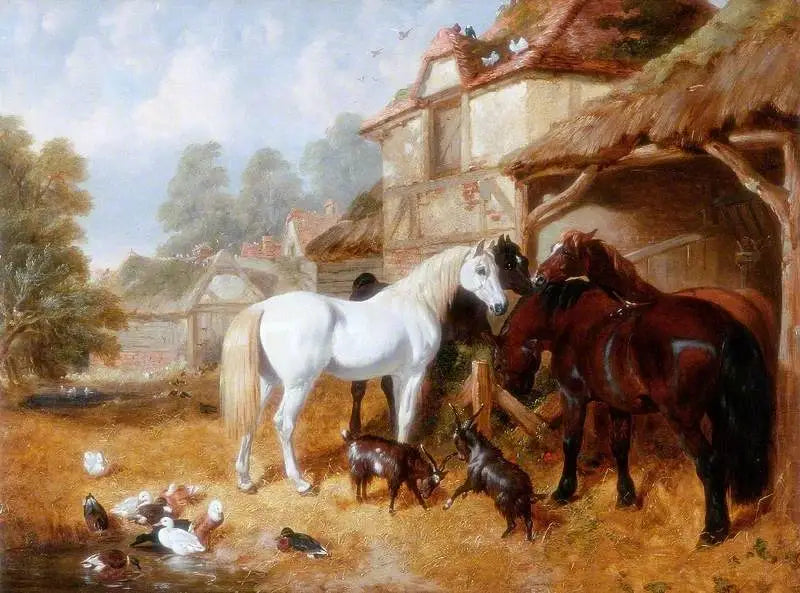 Cavalos em um pátio de fazenda - John Frederick Herring, Sr.