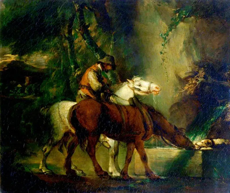 Cavalos de tração em um bebedouro - Thomas Gainsborough