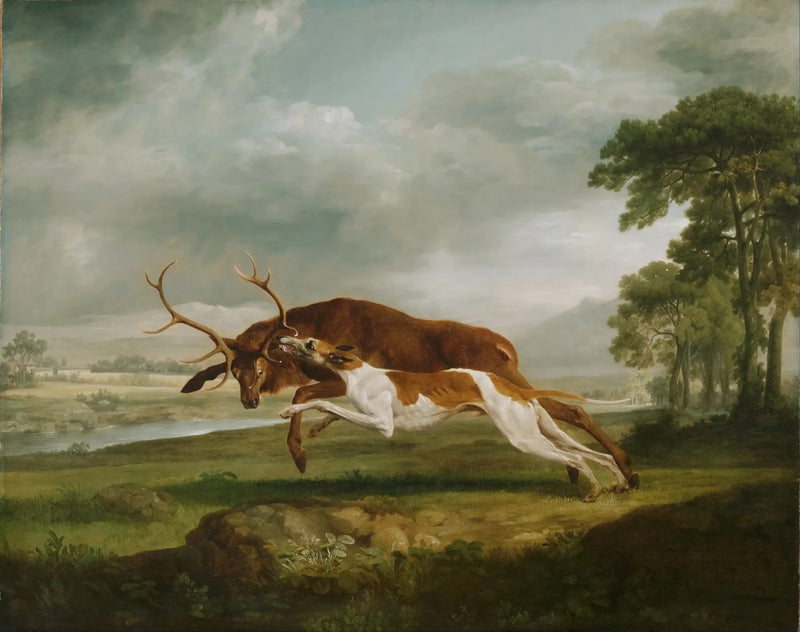 Cão de caça perseguindo um cervo - George Stubbs