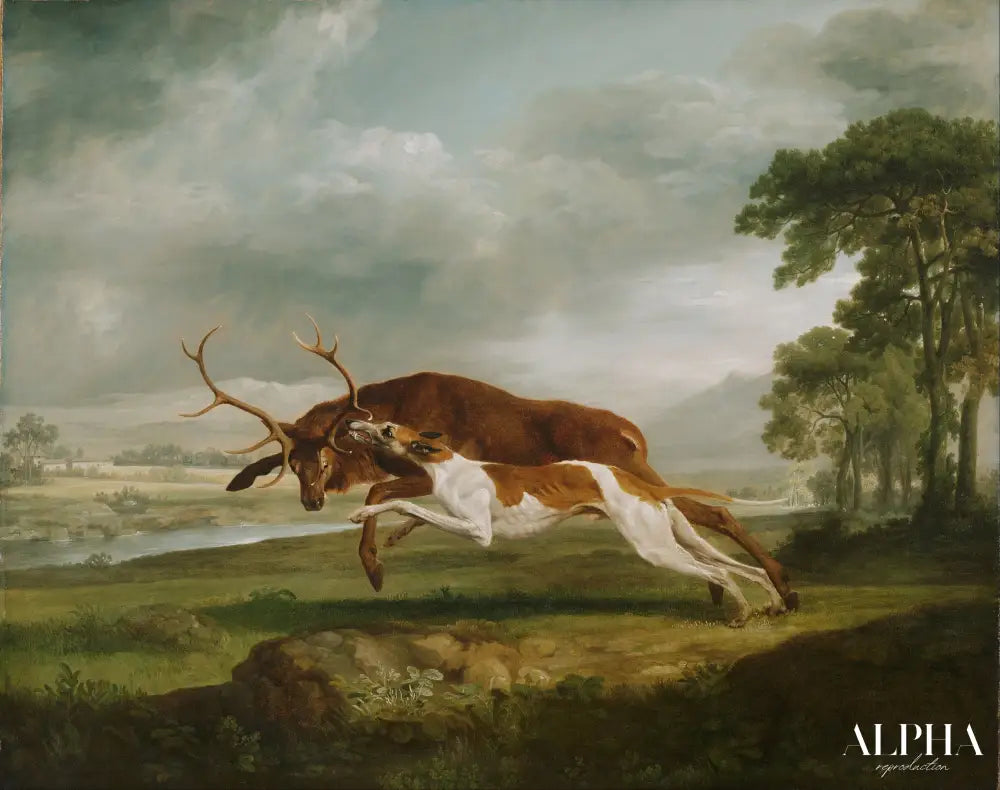 Chien courant sur un cerf - George Stubbs - Reproductions de tableaux et peintures haut de gamme