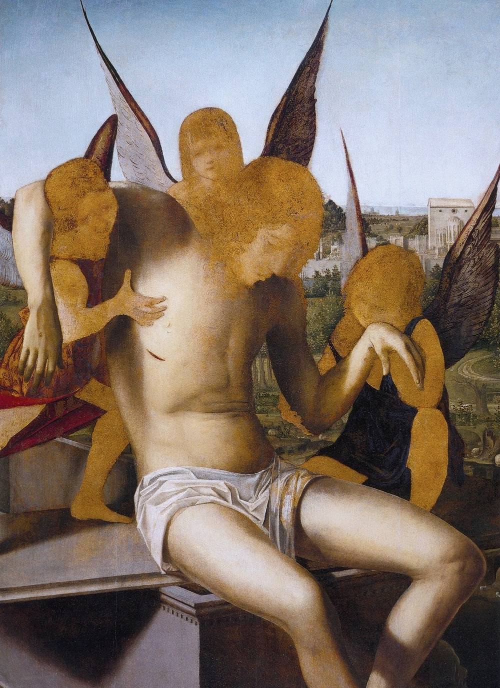 Christ mort soutenu par trois anges - Antonello de Messine image 1 reproduction de peinture à l’huile