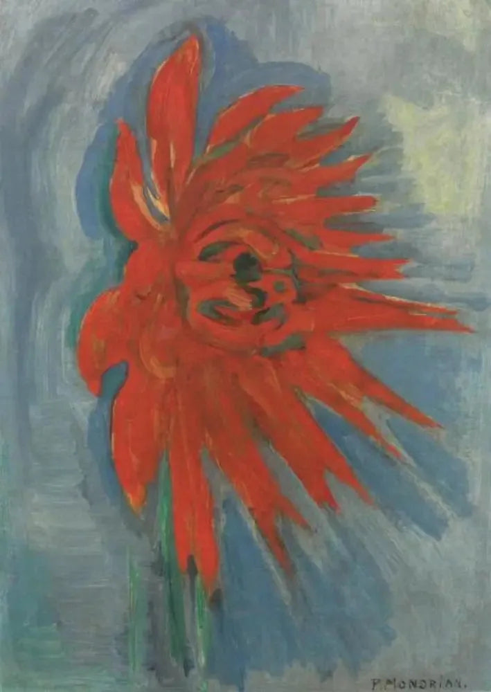 Crisântemo vermelho sobre fundo azul - Piet Mondrian