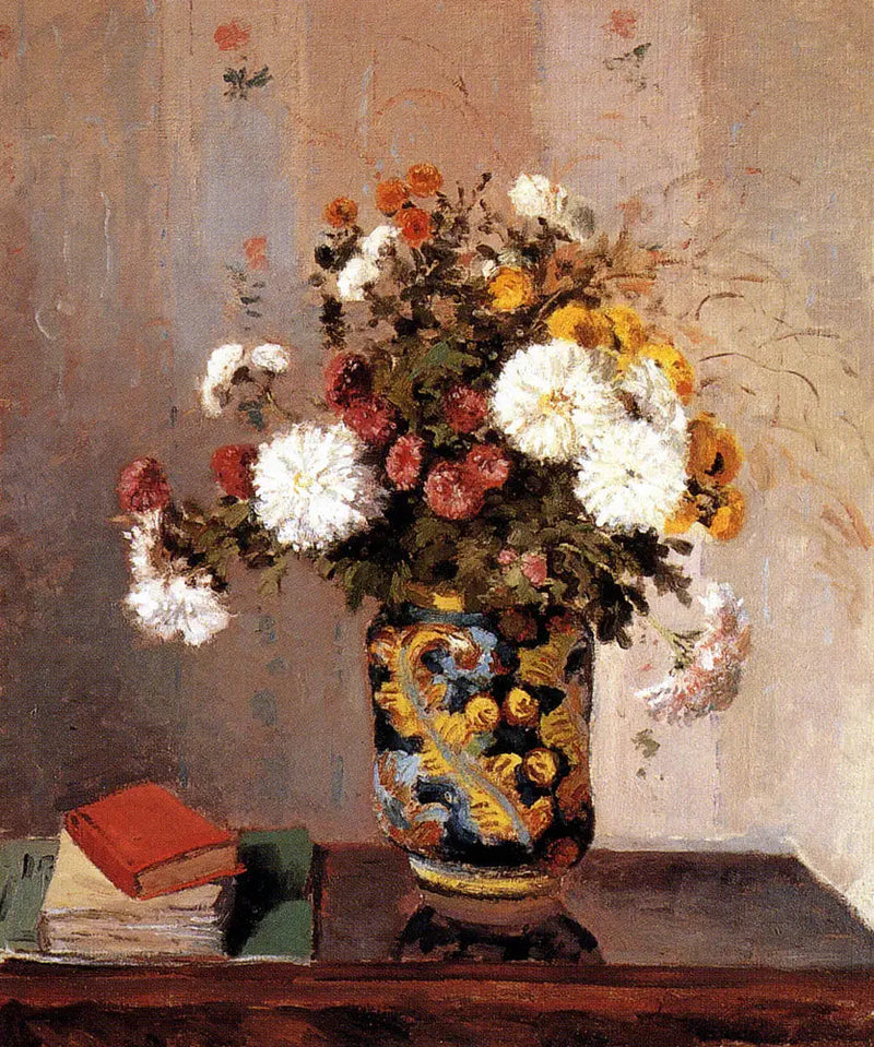 Crisântemos em um vaso chinês - Camille Pissarro