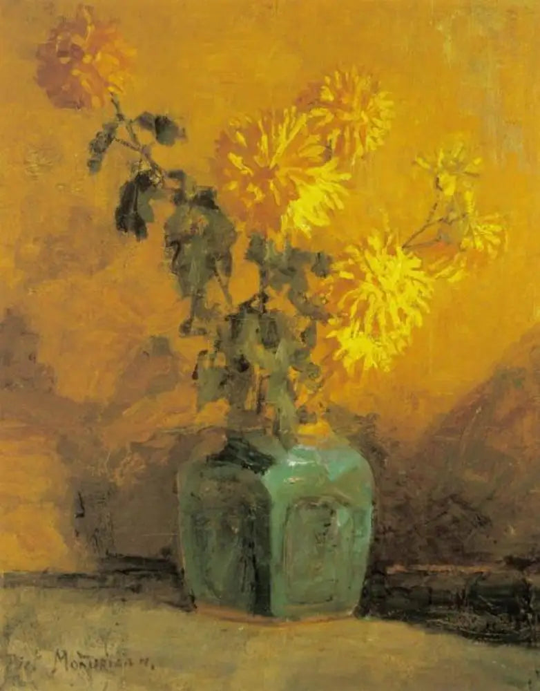 Crisântemos amarelos em um vaso de gengibre - Piet Mondrian