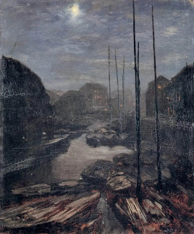 Luar sobre o Friedrichskanal no velho Berlim - Adolph von Menzel
