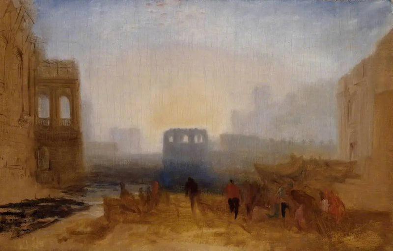 Cena do Porto de Claudius: Estudo para 'Dido Dirigindo o Equipamento da Frota' - J. M. W. Turner