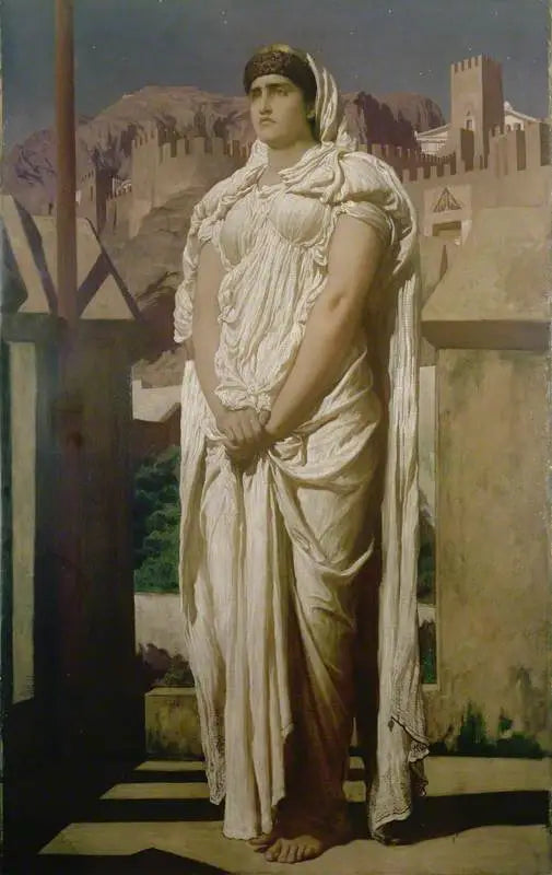 Clitemnestra, das muralhas de Argos, vigia as luzes de baliza que devem anunciar o retorno de Agamenon - Frederic Leighton