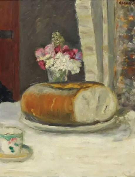 Canto de mesa (Xícara de café, pão e flores) - Pierre Bonnard