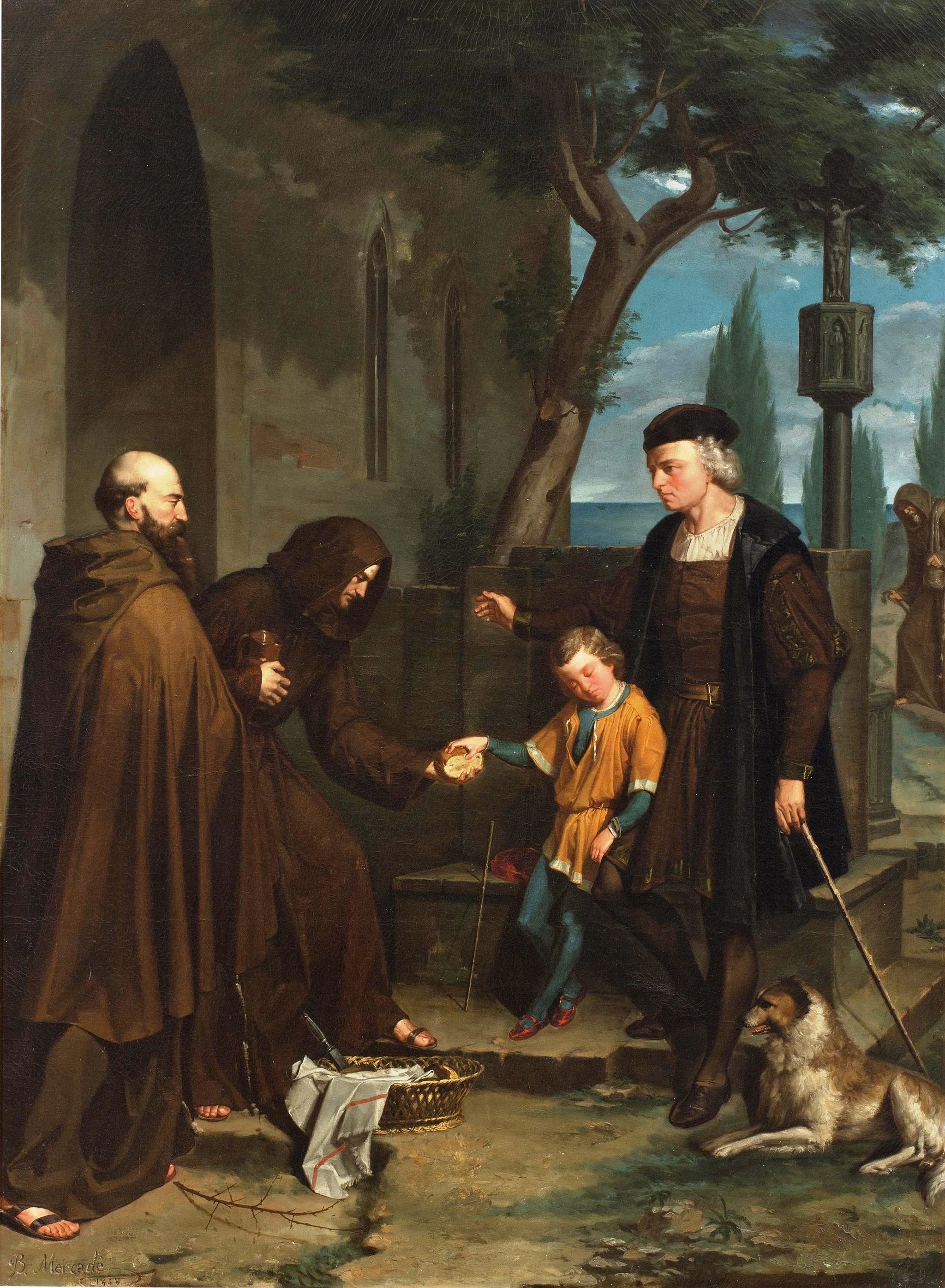 Colomb aux portes du couvent de Santa María de la Rábida demandant du pain et de l'eau pour son fils - Benet Mercadé