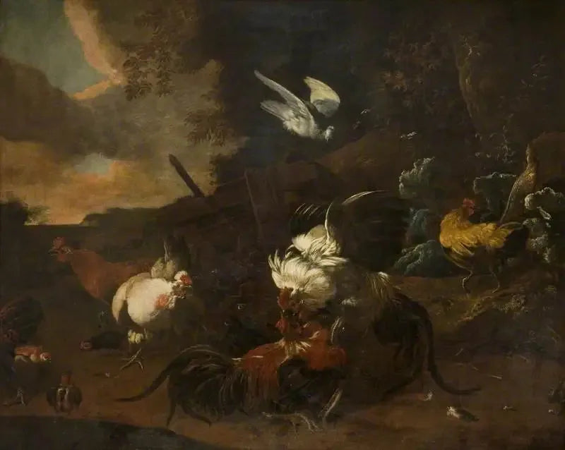 Combate de galos (« Guerra e Paz ») - Melchior de Hondecoeter