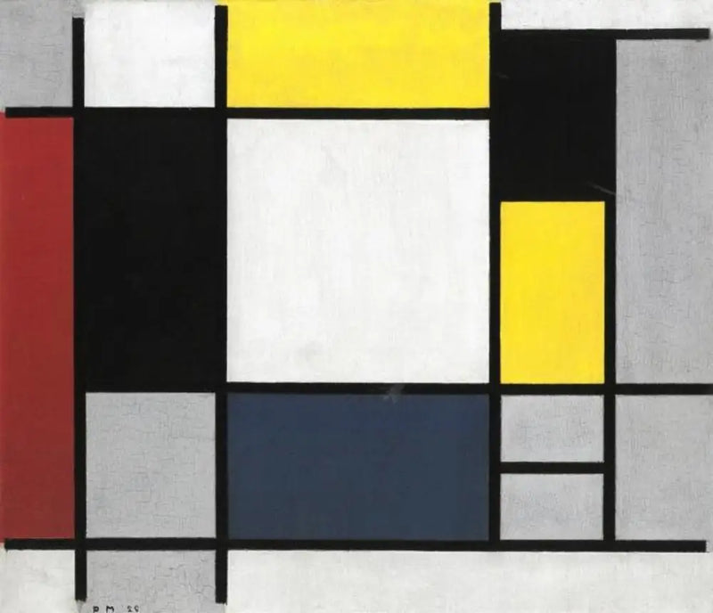 Composição com amarelo, vermelho, preto, azul e cinza - Piet Mondrian